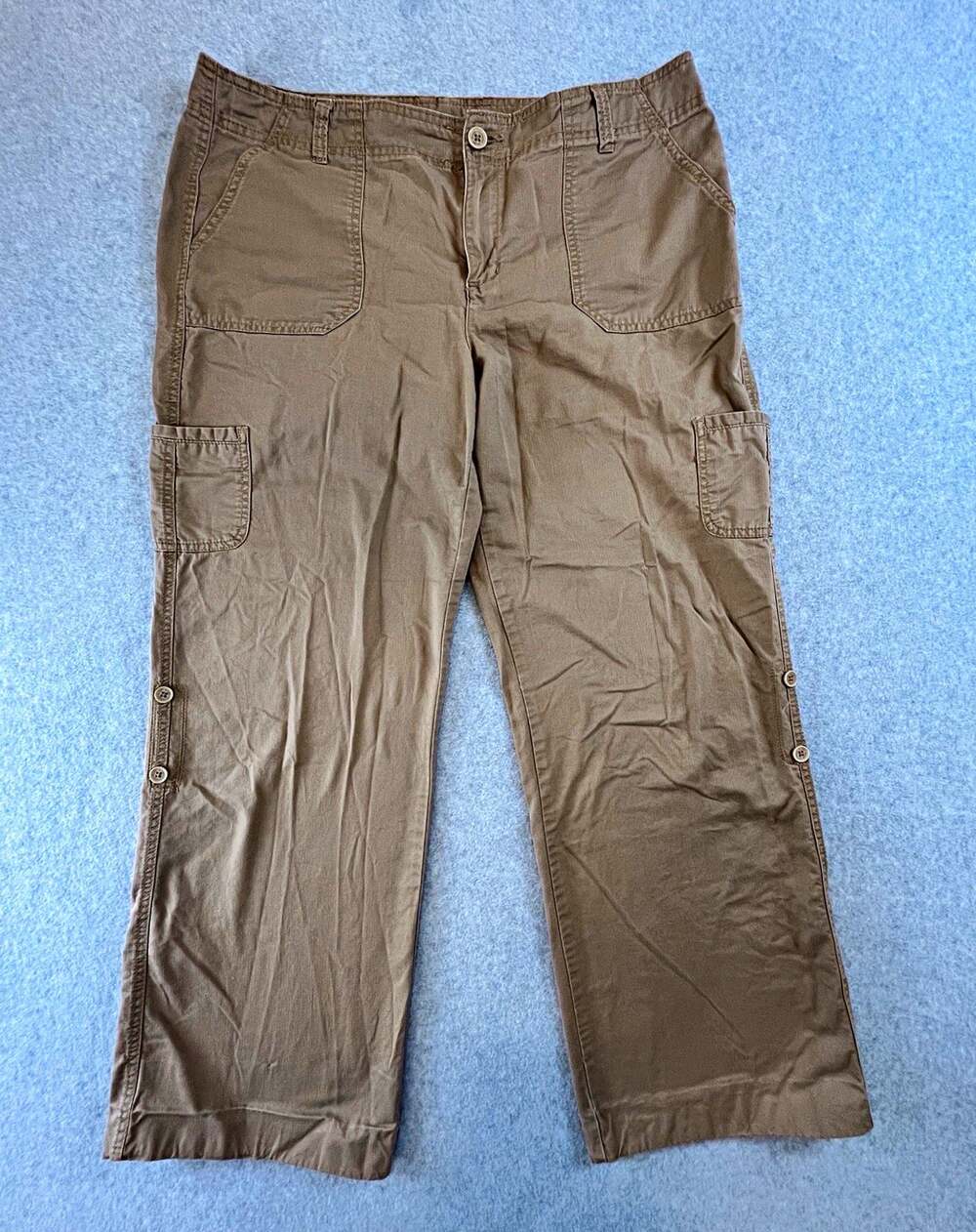 Faded Glory Boys Cargo Pants Beige Solid Cotton Herringbone Straight Leg Sz 14
